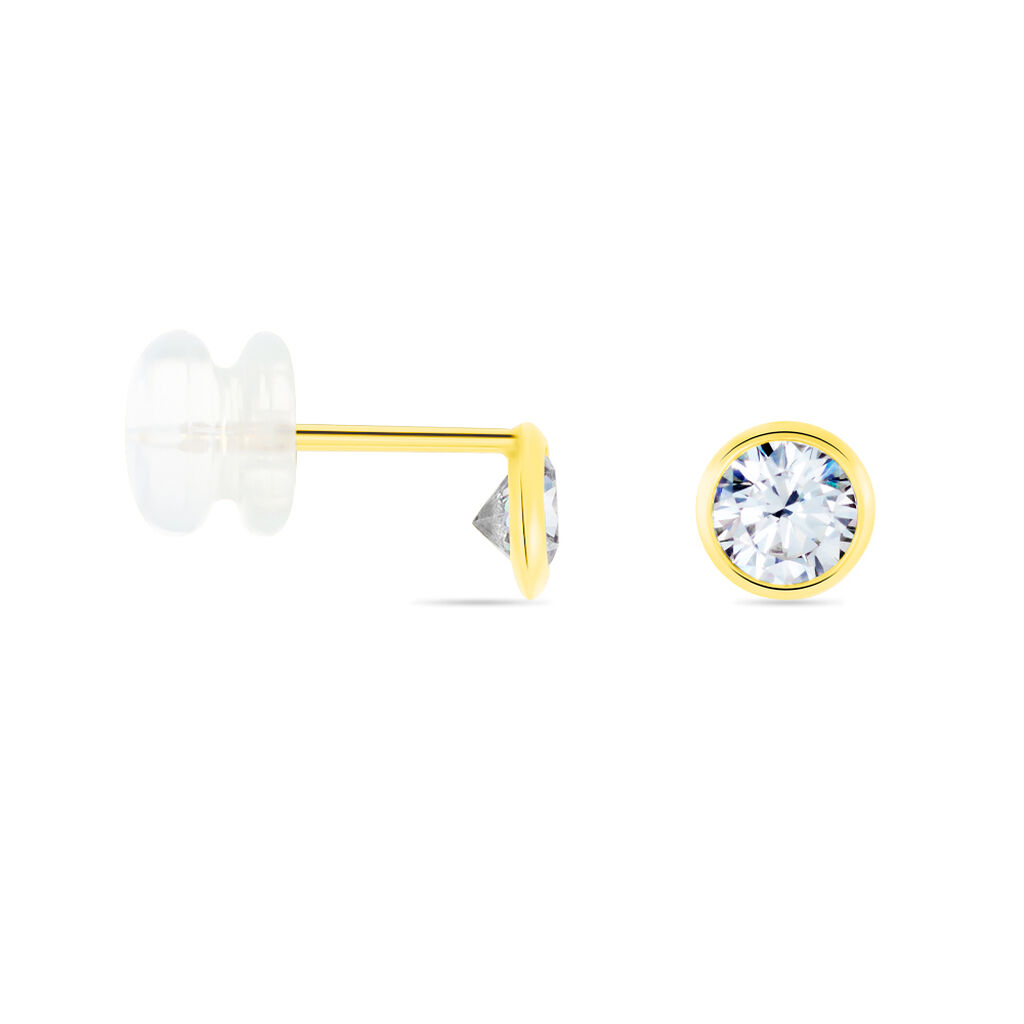 Boucles D'oreilles Puces Elda Serti Clos Or Jaune Oxyde De Zirconium - Clous d'oreilles Femme | Histoire d’Or