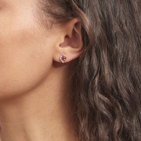 Boucles D'oreilles Puces Lydia Or Bicolore Rubis - Clous d'oreilles Femme | Histoire d’Or