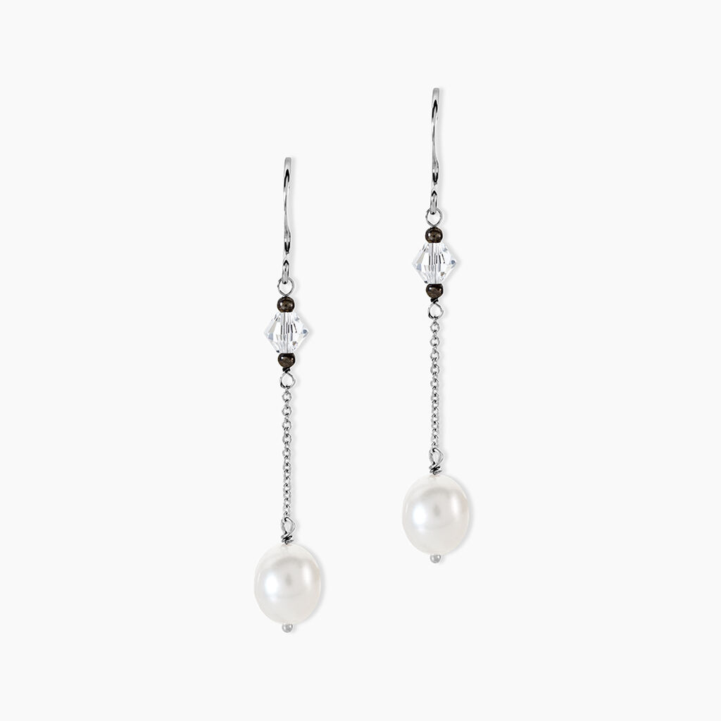 Boucles D'oreilles Pendantes Argent Blanc Perle De Culture Et Olivine - Boucles d'oreilles fantaisie Femme | Histoire d’Or