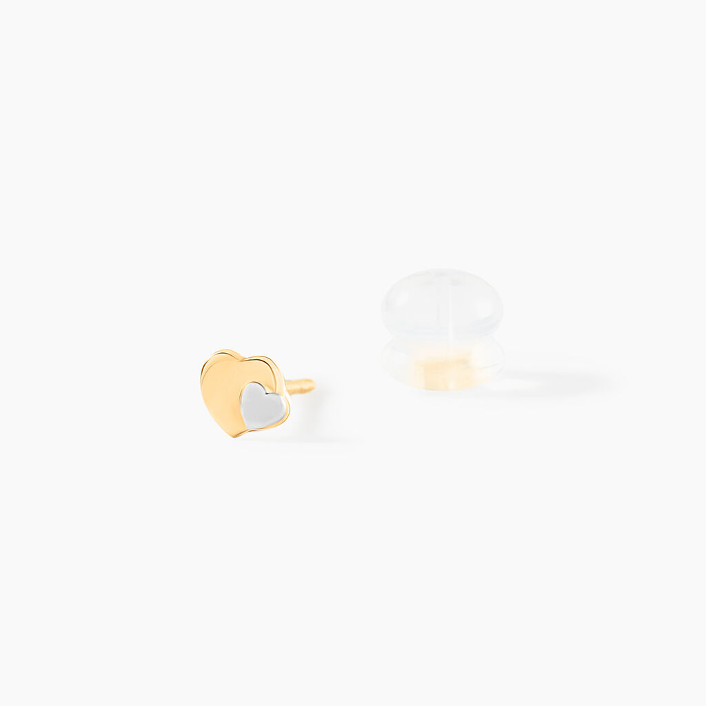 Boucles D'oreilles Puces Anne-maudae Double Coeurs Or Bicolore - Clous d'oreilles Femme | Histoire d’Or