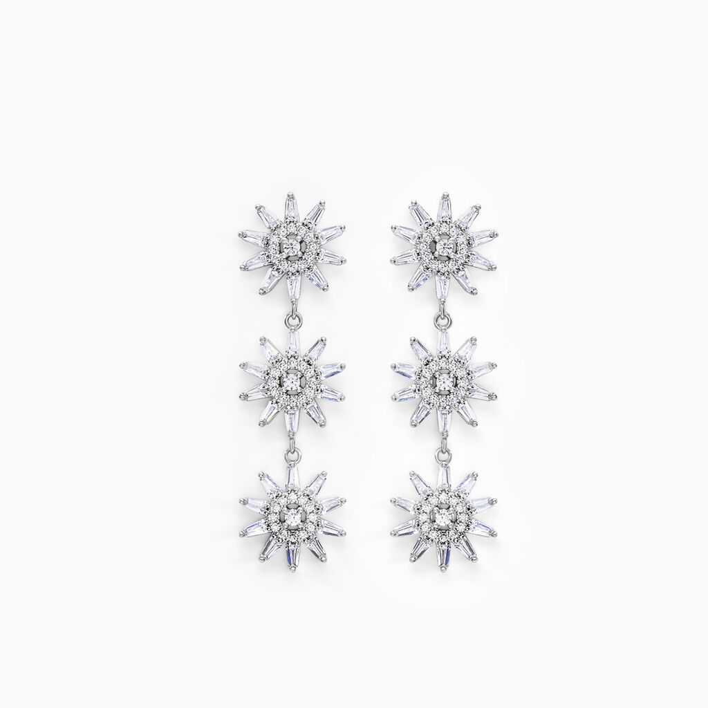 Boucles D'oreilles Pendantes Daisy Argent Blanc Oxyde De Zirconium - Boucles d'oreilles pendantes Femme | Histoire d&rsquo;Or