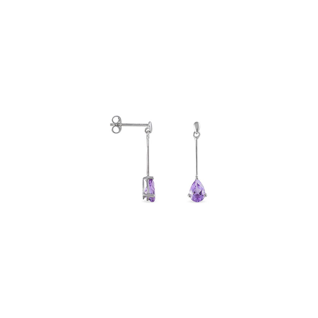 Boucles D'oreilles Pendantes Goutte Or Blanc Amethyste - Boucles d'oreilles pendantes Femme | Histoire d’Or