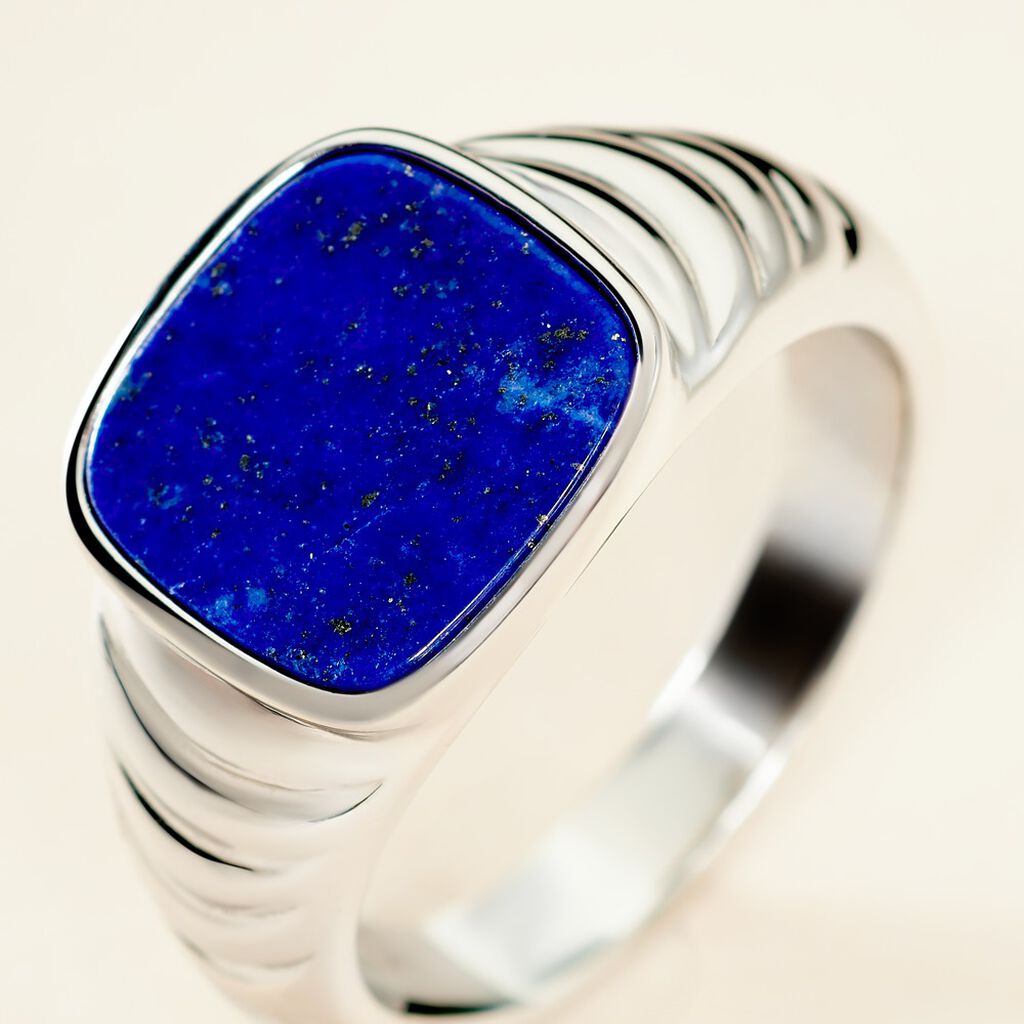 Chevalière Argent Blanc Calisto Lapis Lazuli - Bagues solitaires Homme | Histoire d’Or