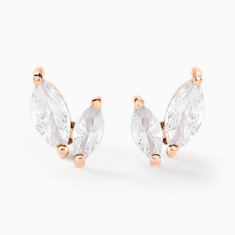 Boucles D'oreilles Puces Navette Argent Rose Oxyde De Zirconium - Boucles d'oreilles fantaisie Femme | Histoire d&rsquo;Or