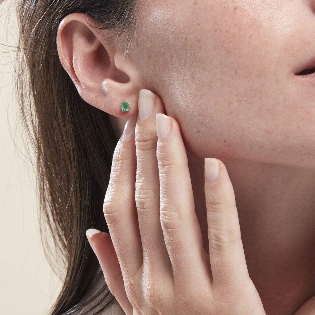 Boucles D'oreilles Puces Or Jaune Isador Emeraude - Clous d'oreilles Femme | Histoire d’Or
