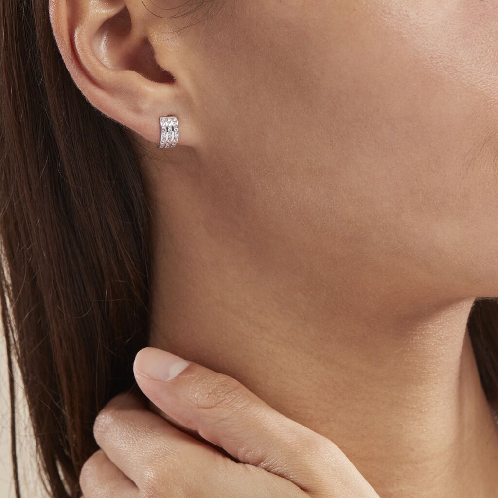 Demi Créoles Or Blanc Jacobea Oxyde De Zirconium - Boucles d'oreilles créoles Femme | Histoire d’Or
