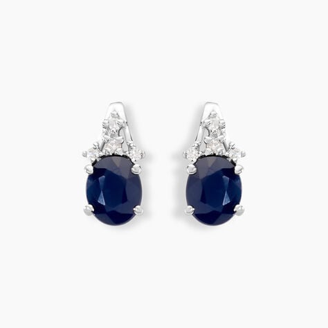 Boucles D'oreilles Puces Or Blanc Marie Saphirs Diamants - Clous d'oreilles Femme | Histoire d’Or
