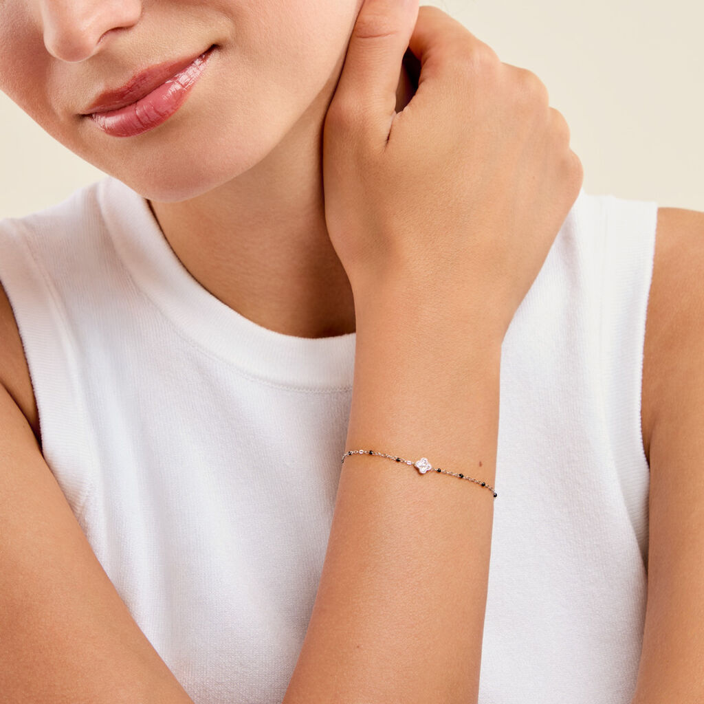 Bracelet Polka Argent Blanc Email Noir Oxyde De Zirconium - Bracelets Pierre Femme | Histoire d&rsquo;Or