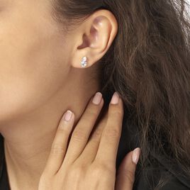 Boucles D'oreilles Puces Giana Or Blanc Topaze Et Oxyde De Zirconium - Clous d'oreilles Femme | Histoire d’Or