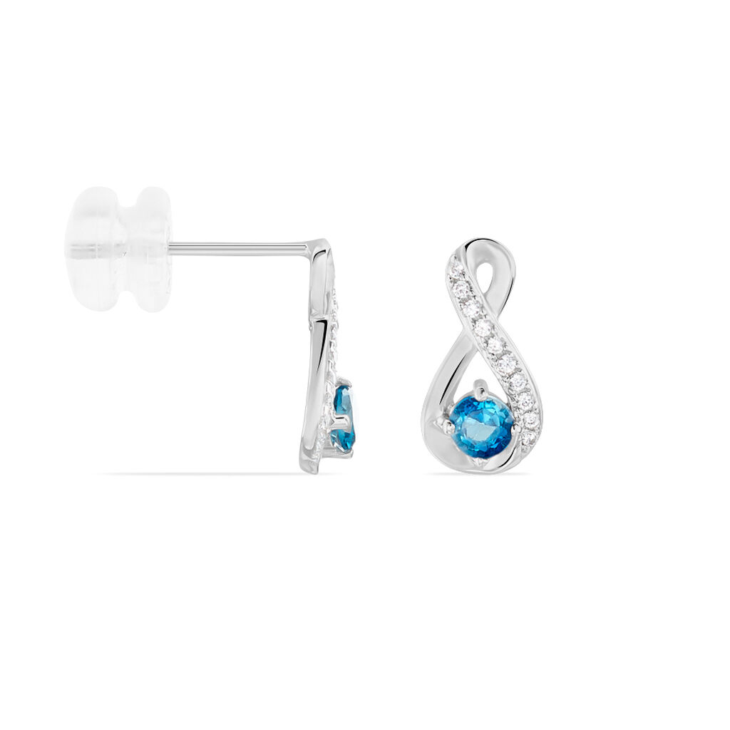 Boucles D'oreilles Puces Augusta Or Blanc Topaze Et Oxyde De Zirconium - Clous d'oreilles Femme | Histoire d’Or