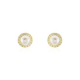 Boucles D'oreilles Puces Grizel Or Jaune Perle De Culture Et Oxyde - Clous d'oreilles Femme | Histoire d’Or