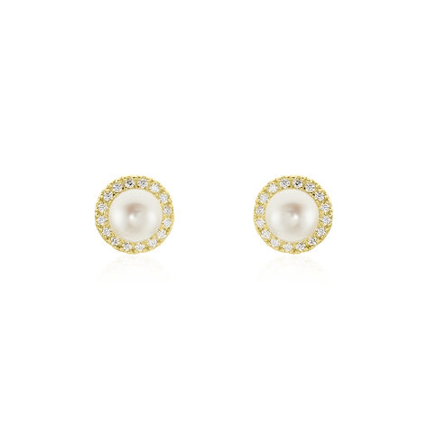 Boucles D'oreilles Puces Grizel Or Jaune Perle De Culture Et Oxyde - Clous d'oreilles Femme | Histoire d’Or