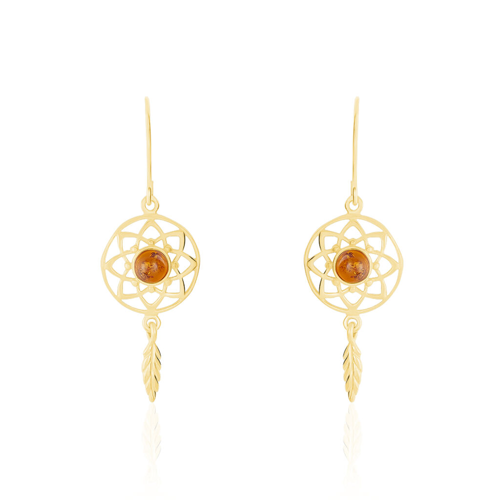 Boucles D'oreilles Pendantes Lona Argent Jaune Ambre - Boucles d'Oreilles Attrape rêves Femme | Histoire d’Or