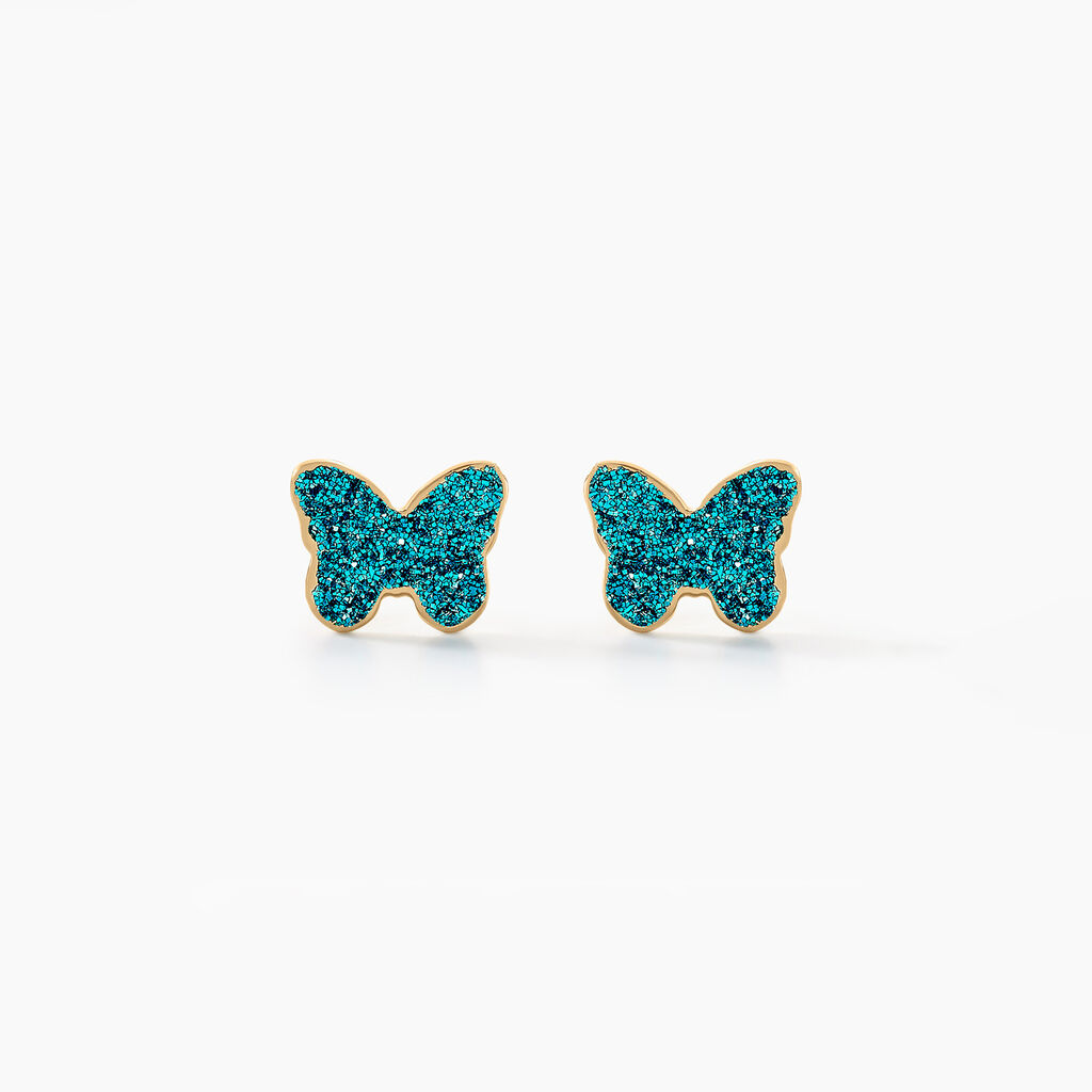 Boucles D'oreilles Puces Solena Papillon Or Jaune - Clous d'oreilles Enfant | Histoire d&rsquo;Or