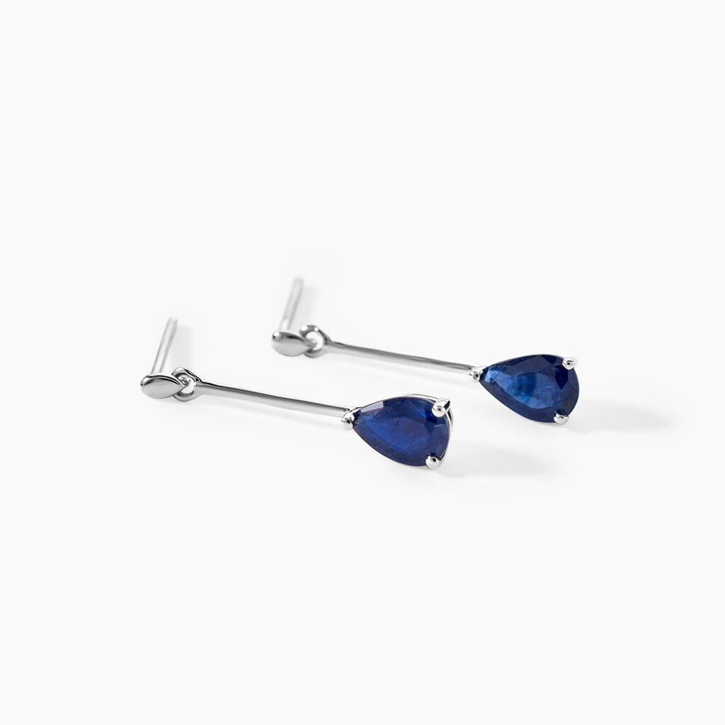 Boucles D'oreilles Pendantes Or Blanc Pluie D'Eclat Saphir - Boucles d'oreilles pendantes Femme | Histoire d&rsquo;Or