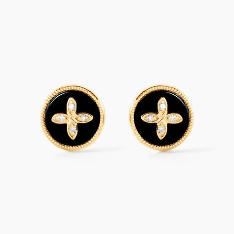 Boucles D'oreilles Puces Talisman Or Jaune Agate Diamant - Clous d'oreilles Femme | Histoire d’Or
