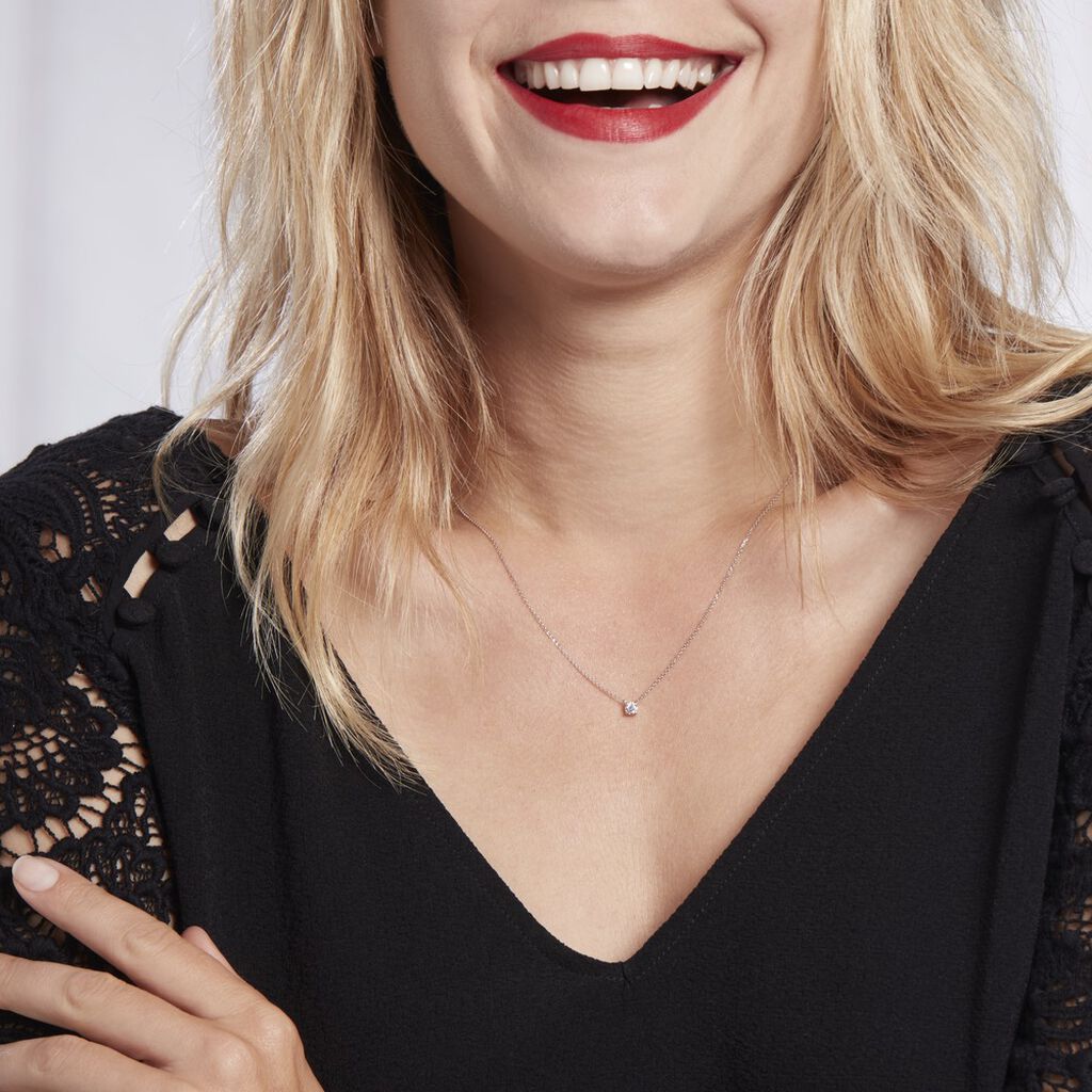 Collier Solitaire Victoria Platine Blanc Diamant - Colliers Femme | Histoire d’Or