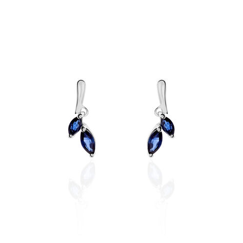 Boucles D'oreilles Pendantes Navette Or Blanc Saphir - Boucles d'oreilles pendantes Femme | Histoire d’Or