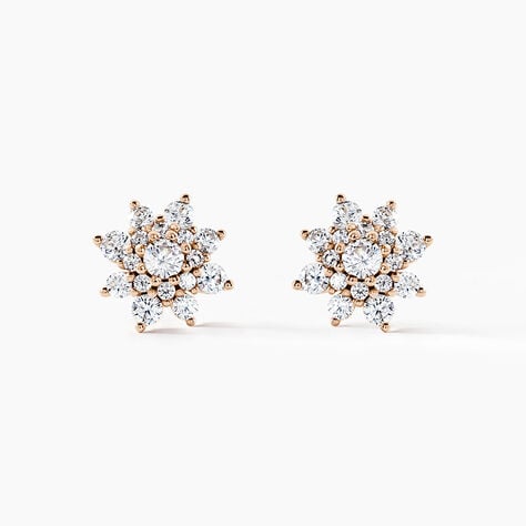 Boucles D'oreilles Puces Lorraine Argent Rose Oxyde De Zirconium - Boucles d'oreilles fantaisie Femme | Histoire d’Or