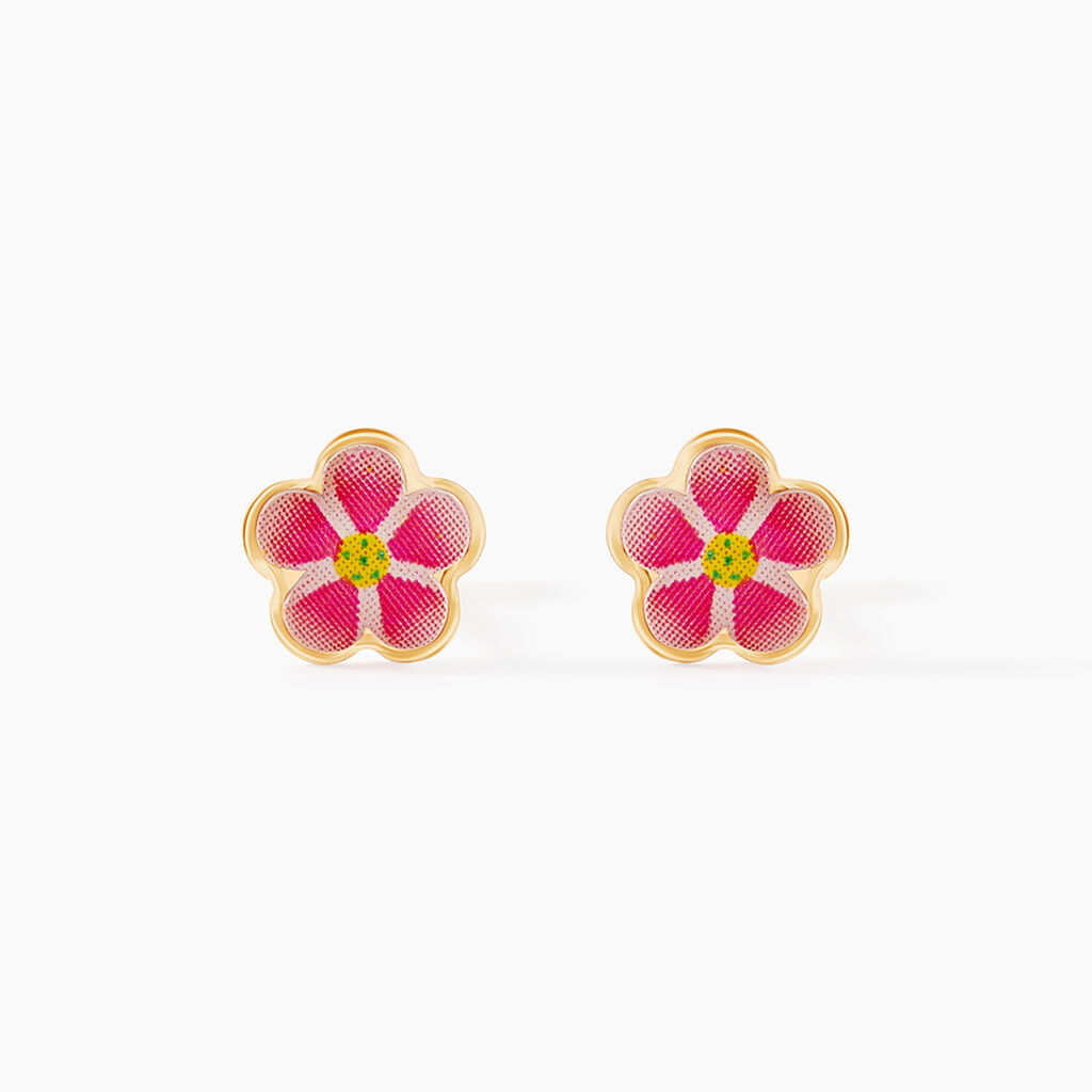 Boucles D'oreilles Puces Syna Fleur Or Jaune - Clous d'oreilles Enfant | Histoire d&rsquo;Or