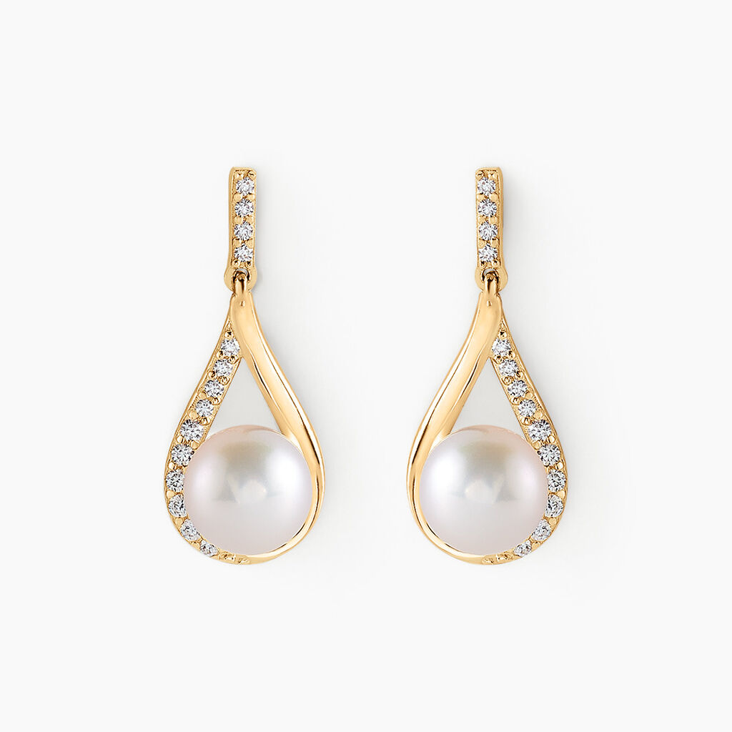 Boucles D'oreilles Pendantes Helin Or Jaune Perle De Culture Et Oxyde - Boucles d'oreilles pendantes Femme | Histoire d&rsquo;Or