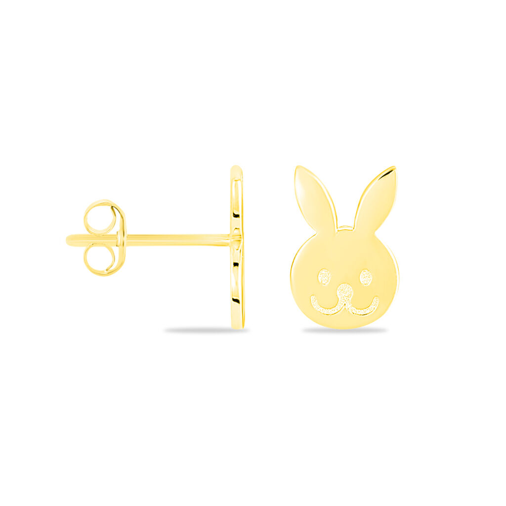Boucles d'oreilles lapins en or jaune 18 carats et zirconium pour enfant