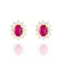 Boucles D'oreilles Or Jaune Rubis Diamants