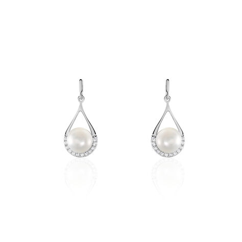 Boucles D'oreilles Patricia Or Blanc Perle De Culture Oxyde - Boucles d'oreilles pendantes Femme | Histoire d’Or