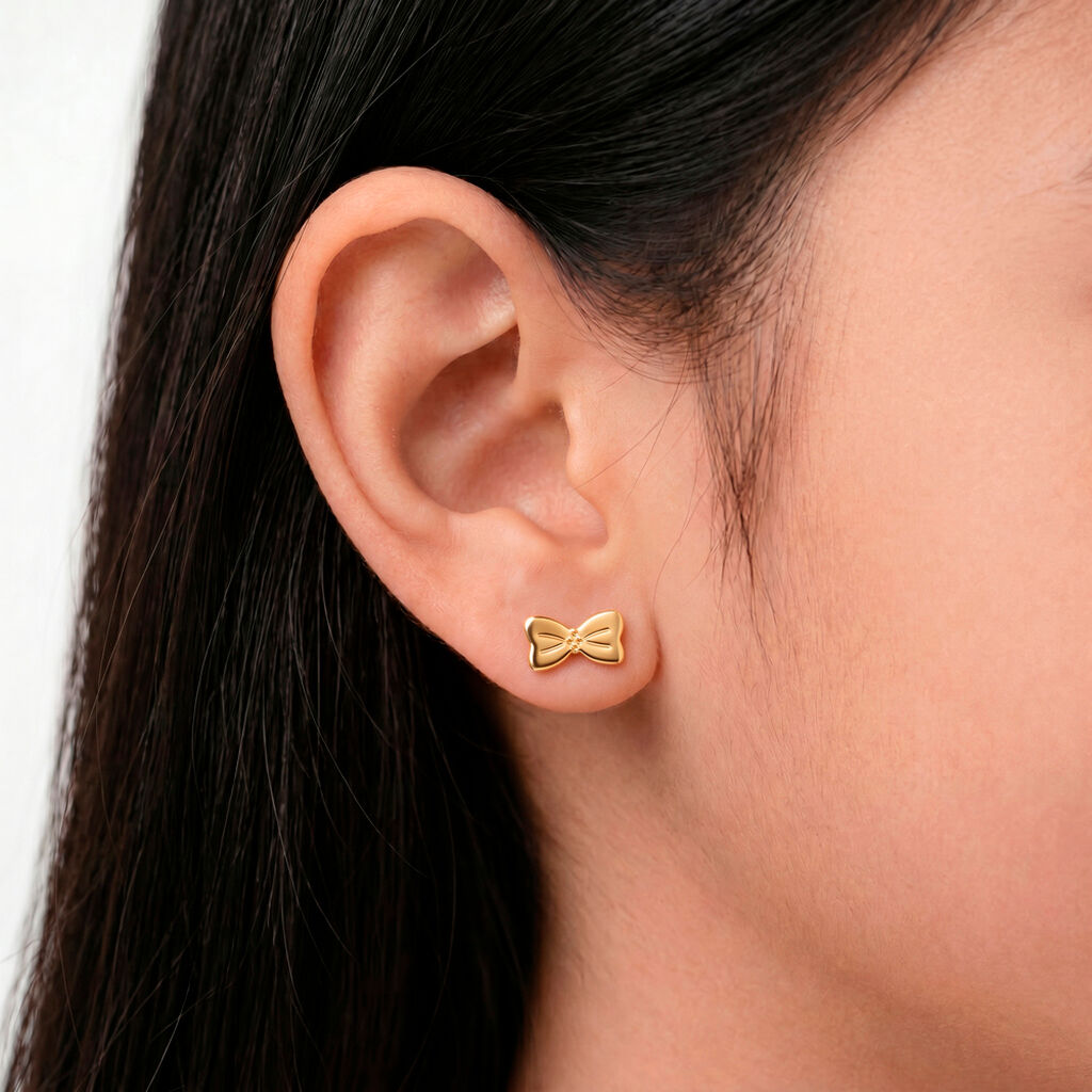 Boucles D'oreilles Puces Evonne Noeud Or Jaune - Clous d'oreilles Enfant | Histoire d&rsquo;Or