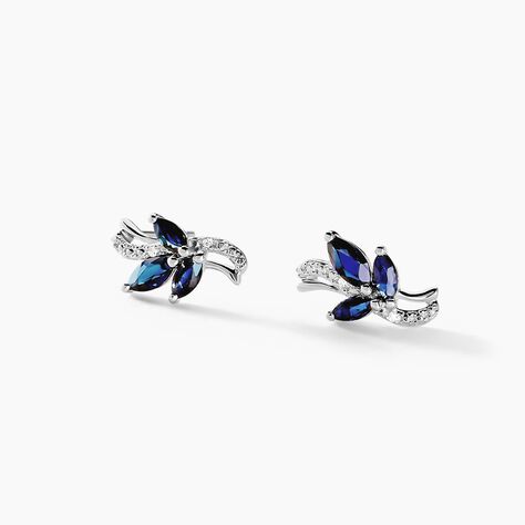 Boucles D'oreilles Puces Angie Or Blanc Saphir Et Diamant - Clous d'oreilles Femme | Histoire d’Or