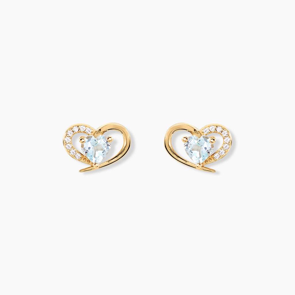 Boucles D'Oreilles Puces Creighton Argent Dor&eacute; A L'Or 750/1000 Topaze Oxyde De Zirconium - Clous d'oreilles Femme | Histoire d&rsquo;Or
