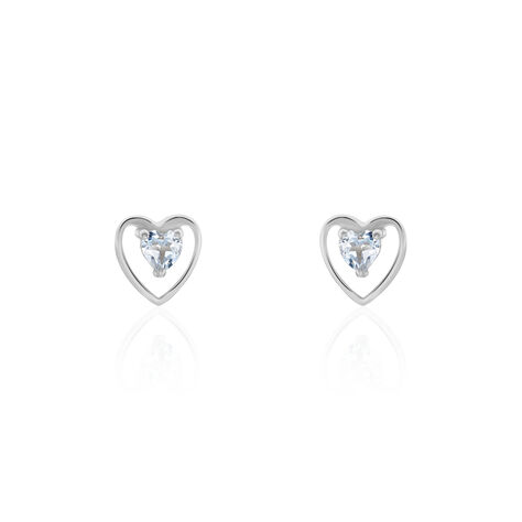 Boucles D'oreilles Puces Luann Or Blanc Topaze - Boucles d'Oreilles Coeur Femme | Histoire d’Or