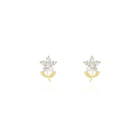 Boucles D'oreilles Puces Eleanor Fleur Or Jaune Oxyde De Zirconium - Clous d'oreilles Famille | Histoire d’Or