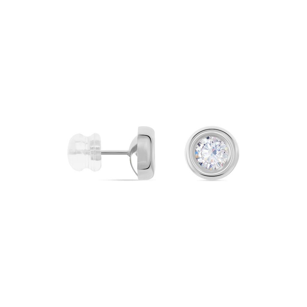 Boucles D'oreilles Puces Eden Serti Pneu Or Blanc Oxyde De Zirconium - Clous d'oreilles Femme | Histoire d’Or