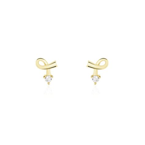 Boucles D'oreilles Puces Alvina Ruban Or Jaune Oxyde De Zirconium - Clous d'oreilles Femme | Histoire d’Or