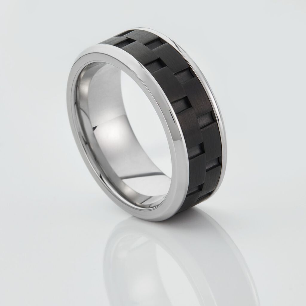 Bague Jourdan Oahu Acier Blanc Et Noir - Bagues fantaisie Homme | Histoire d’Or