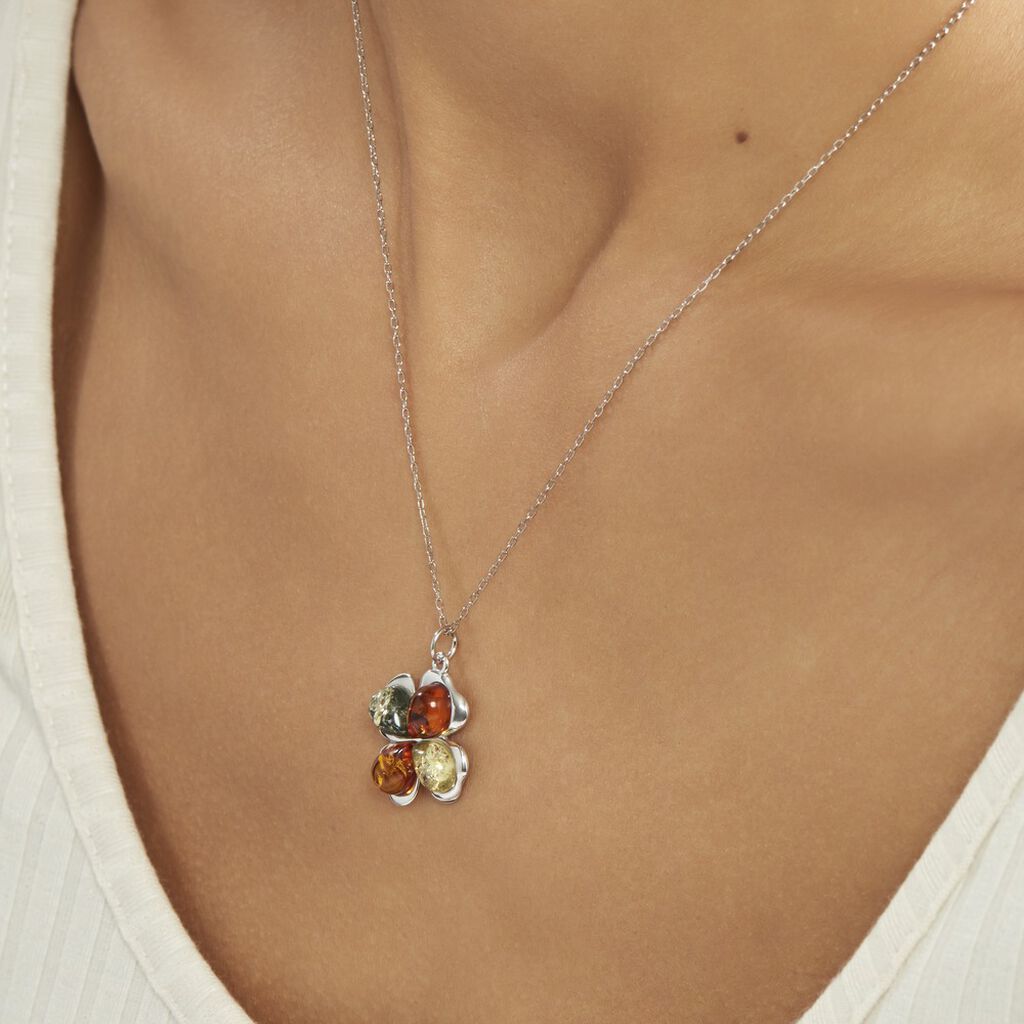 Collier Oviya Argent Blanc Ambre - Colliers fantaisie Femme | Histoire d’Or