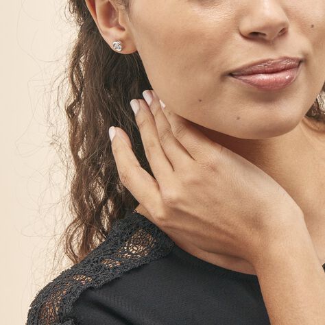 Boucles D'oreilles Puces Eden Serti Pneu Or Blanc Oxyde De Zirconium - Clous d'oreilles Femme | Histoire d’Or