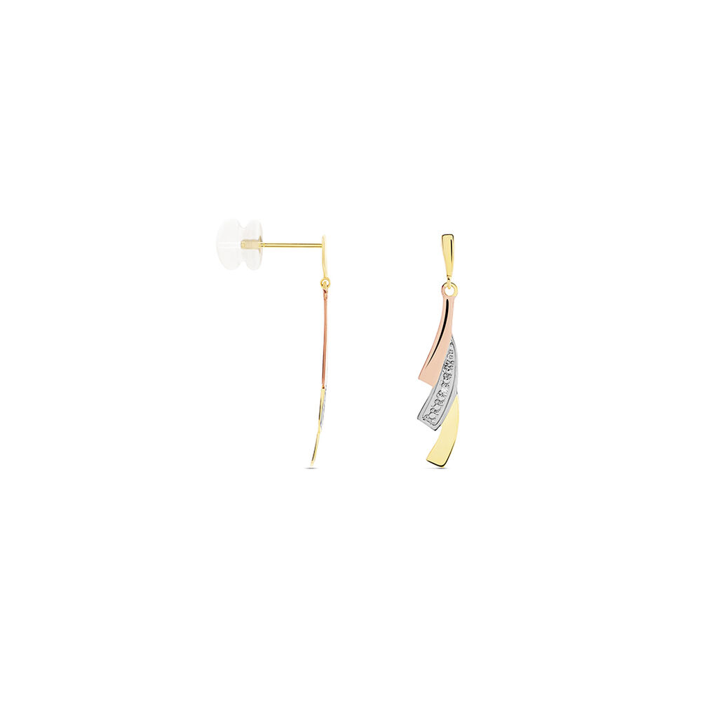 Boucles D'oreilles Pendantes Ainhoa Or Tricolore Diamant - Boucles d'oreilles pendantes Femme | Histoire d’Or