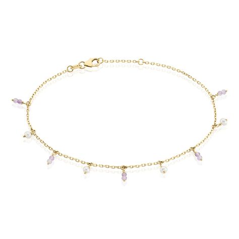 Chaîne De Cheville Vesa Plaqué Or Jaune Améthyste Perle De Culture - Chaînes de cheville Femme | Histoire d’Or