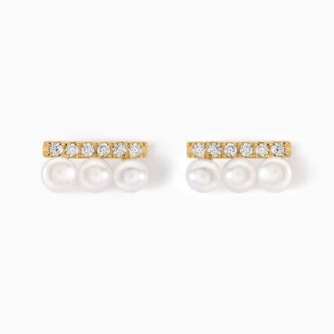 Boucles D'oreilles Puces Or Jaune Patxi Perles Oxydes - Clous d'oreilles Femme | Histoire d’Or