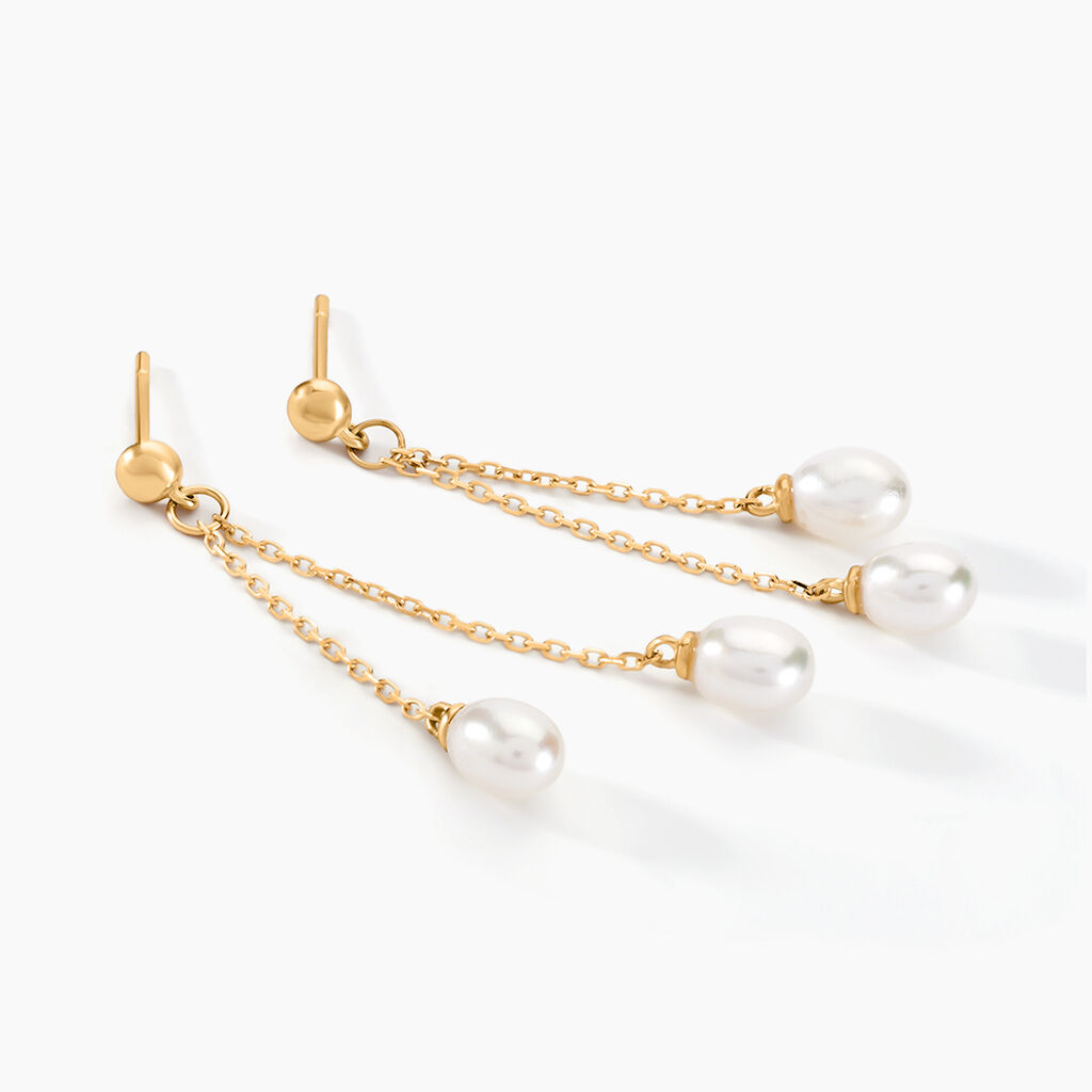 Boucles D'oreilles Pendantes Carrine 2 Fils Or Jaune Perle De Culture - Boucles d'oreilles pendantes Femme | Histoire d’Or