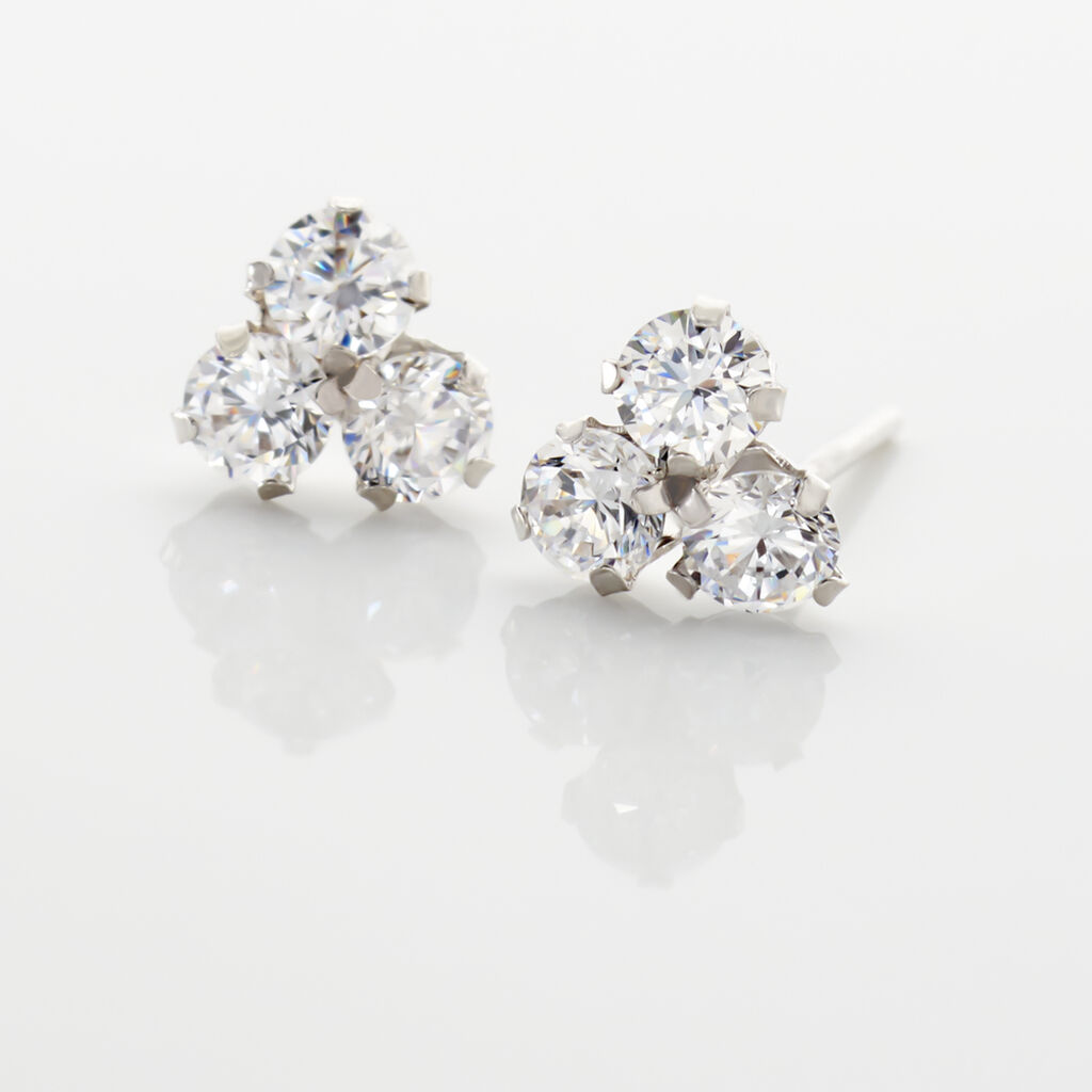 Boucles D'oreilles Puces Eleanor Fleur Or Blanc Oxyde De Zirconium - Clous d'oreilles Femme | Histoire d’Or