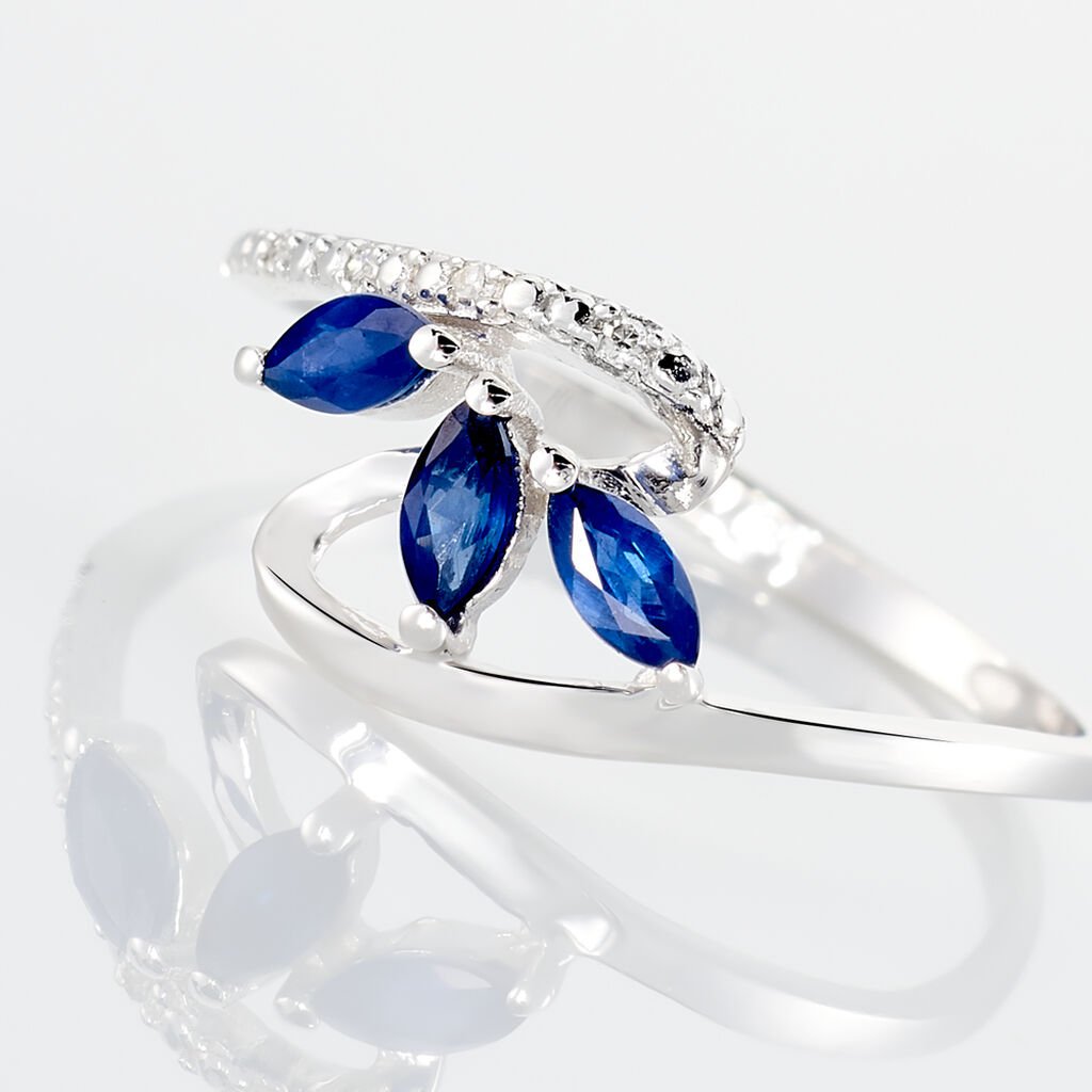 Bague Petale Or Blanc Saphir Et Diamant - Bagues avec pierre Femme | Histoire d&rsquo;Or