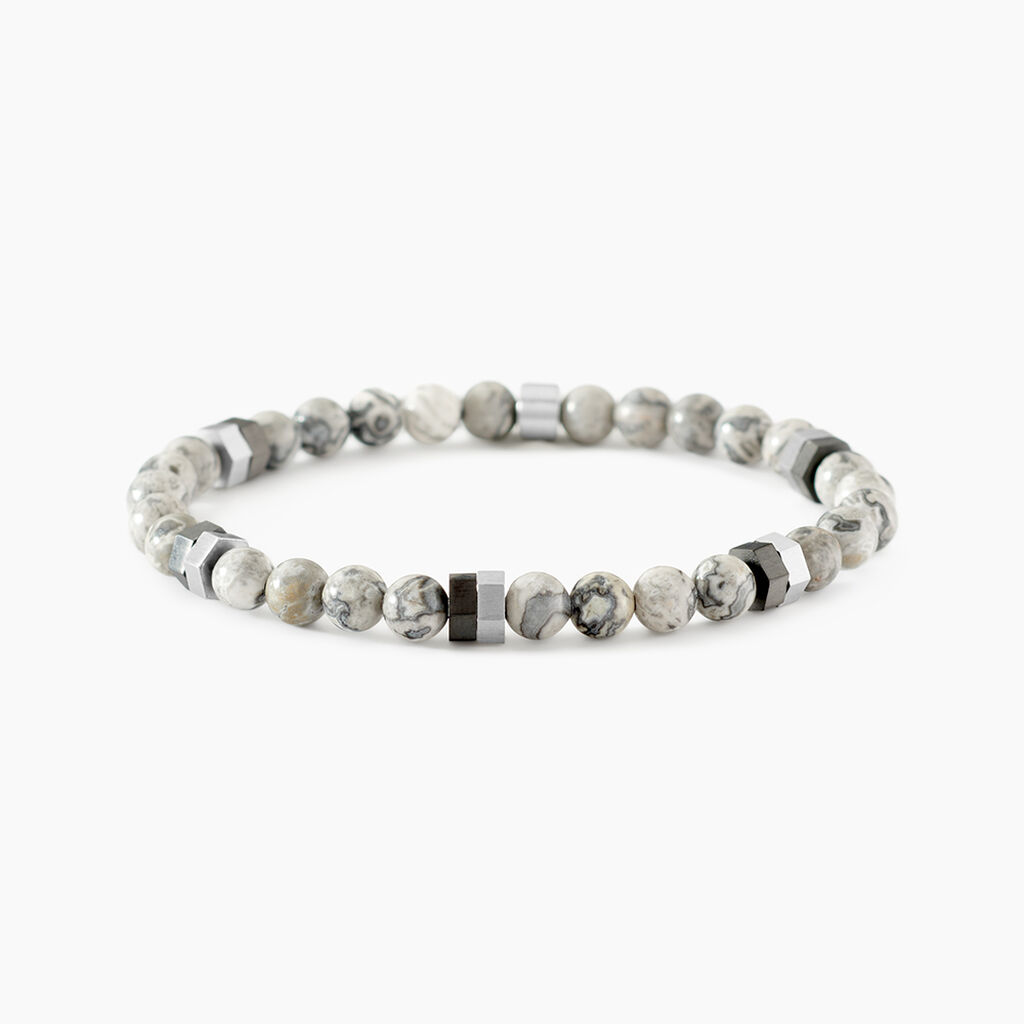 Bracelet Jourdan Acier Blanc Jaspe Africain - Bracelets Homme | Histoire d&rsquo;Or