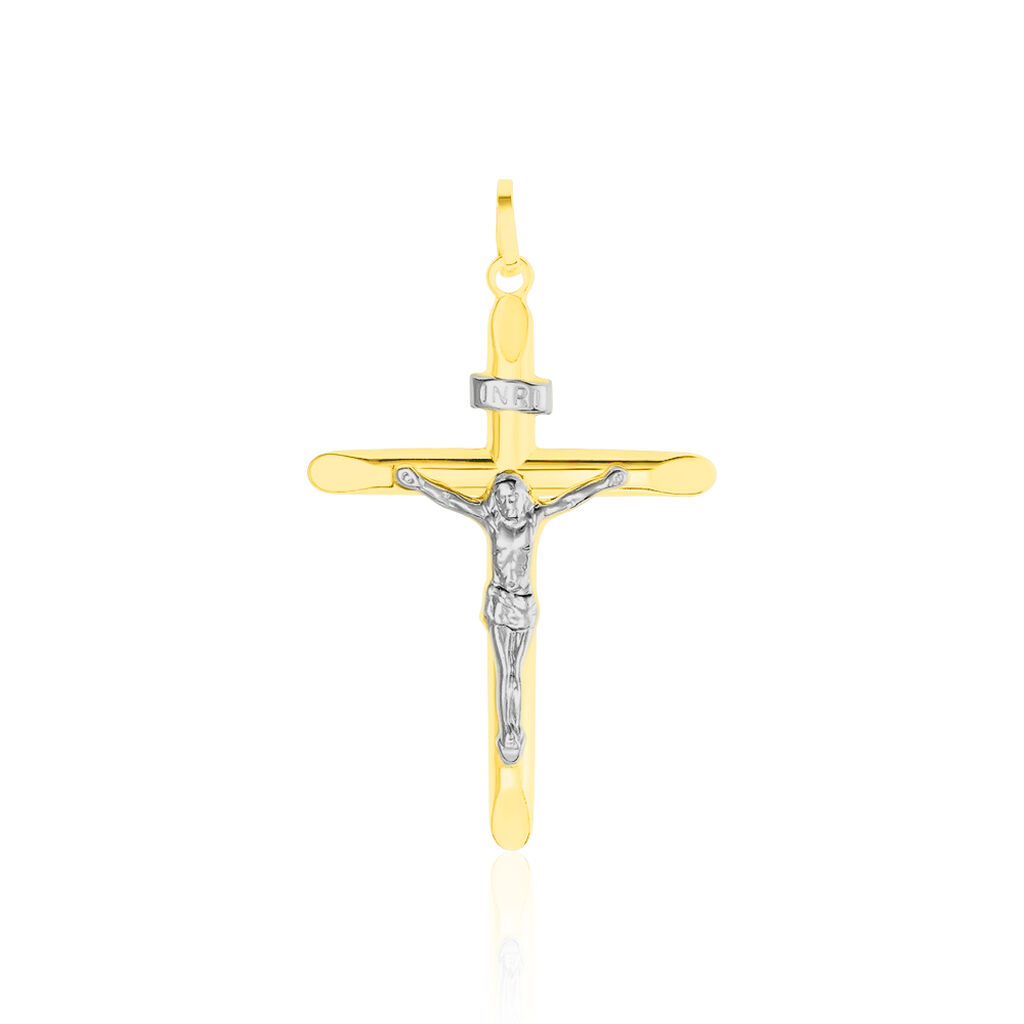 Pendentif Damian Croix Or Bicolore - Pendentifs Baptême Famille | Histoire d’Or