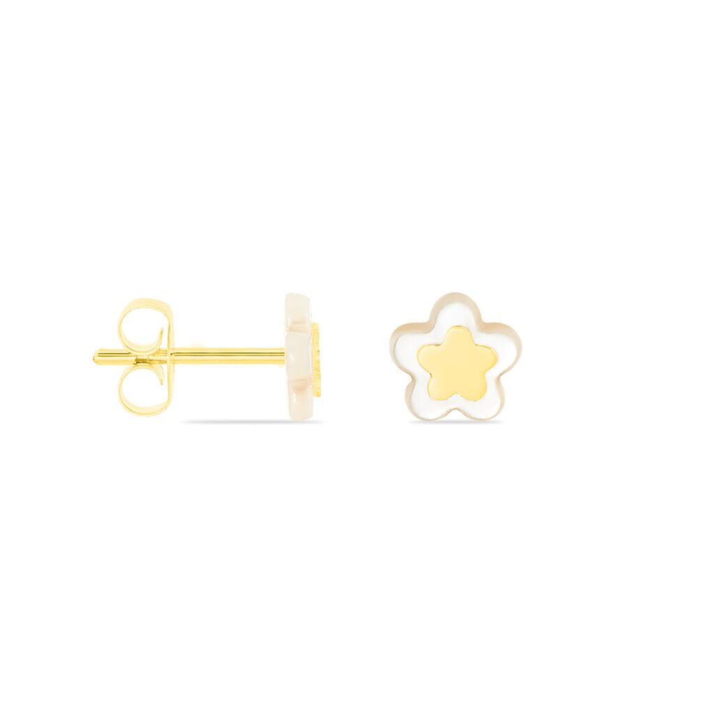 Boucles D'oreilles Puces Cleomelia Fleur Or Jaune - Clous d'oreilles Enfant | Histoire d&rsquo;Or