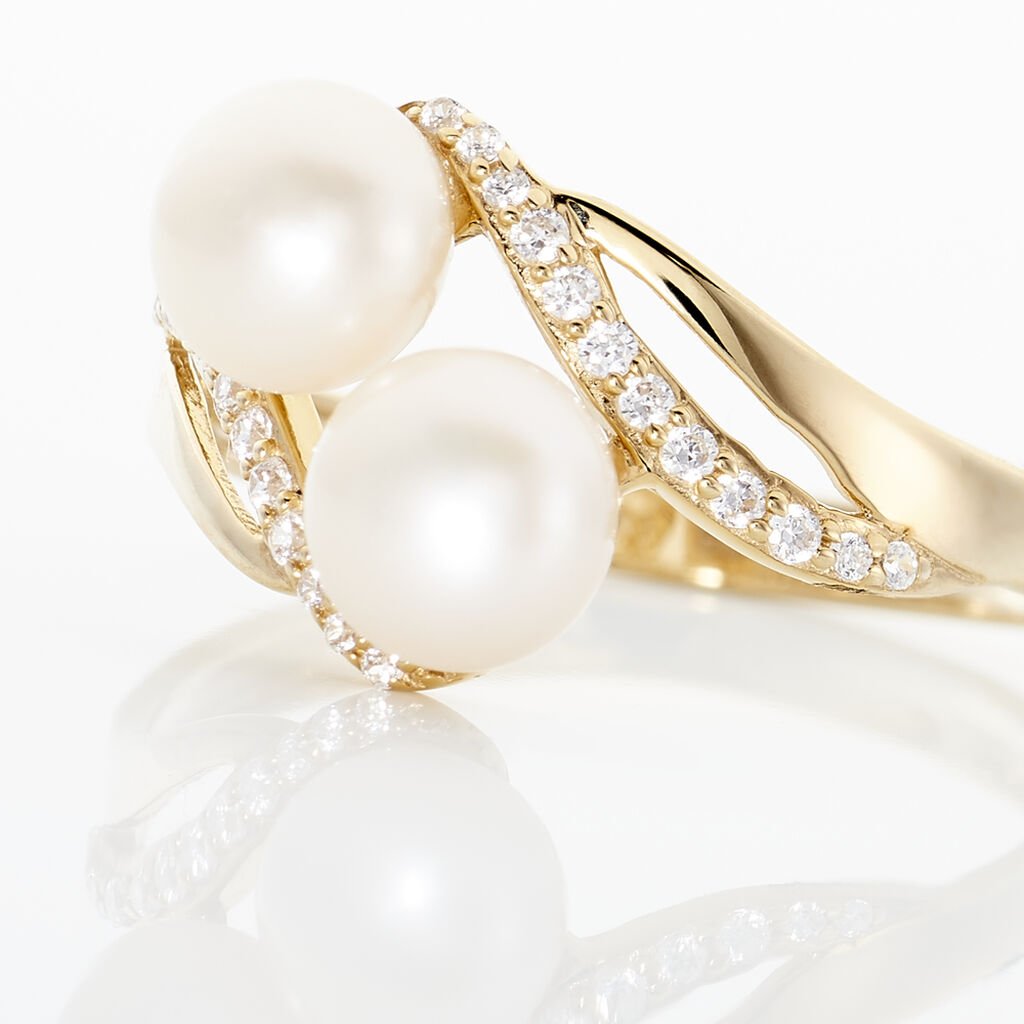 Bague Loeva Or Jaune Perle De Culture Et Oxyde De Zirconium - Bagues avec pierre Femme | Histoire d’Or