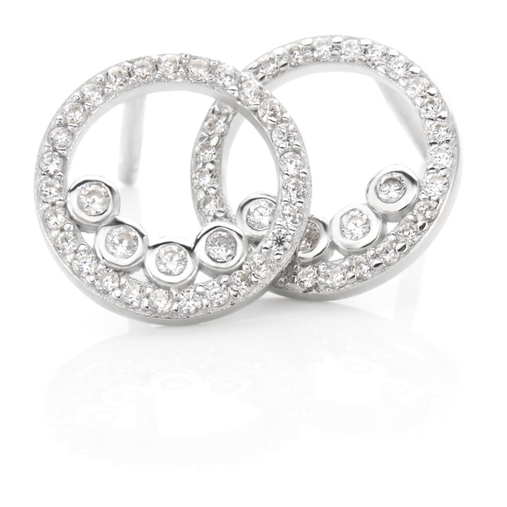 Boucles D'oreilles Puces Argent Blanc Ursine Oxydes De Zirconium - Boucles d'oreilles fantaisie Femme | Histoire d’Or
