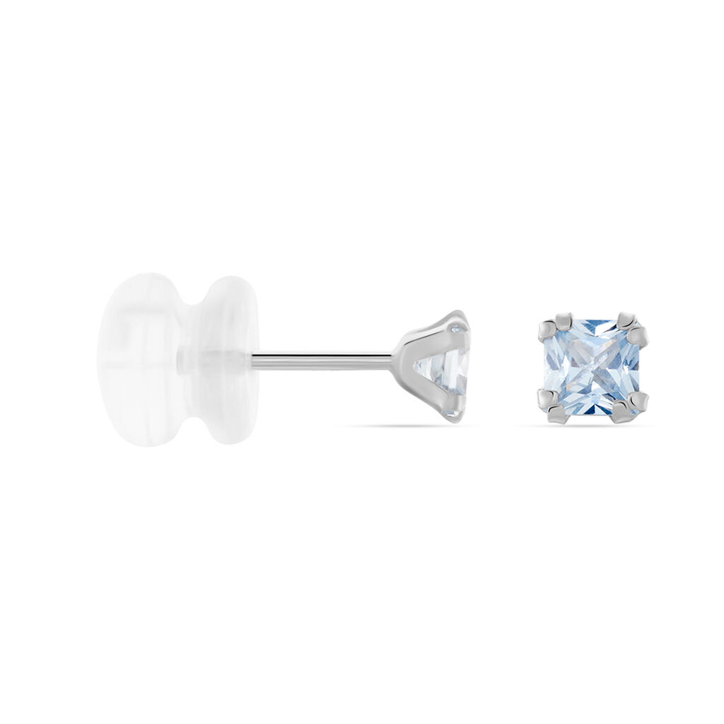 Boucles D'oreilles Puces Doreen Carre Or Blanc Oxyde De Zirconium - Clous d'oreilles Femme | Histoire d’Or